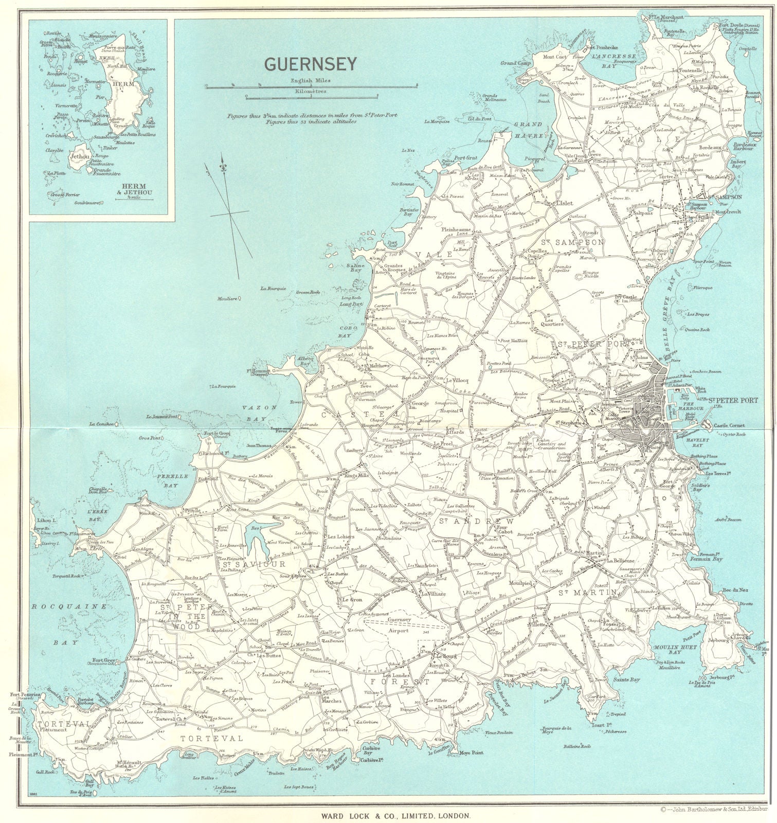 GUERNSEY inset Herm & Jethou. St Peter Port. Channel Islands. WARD LOCK 1964 map